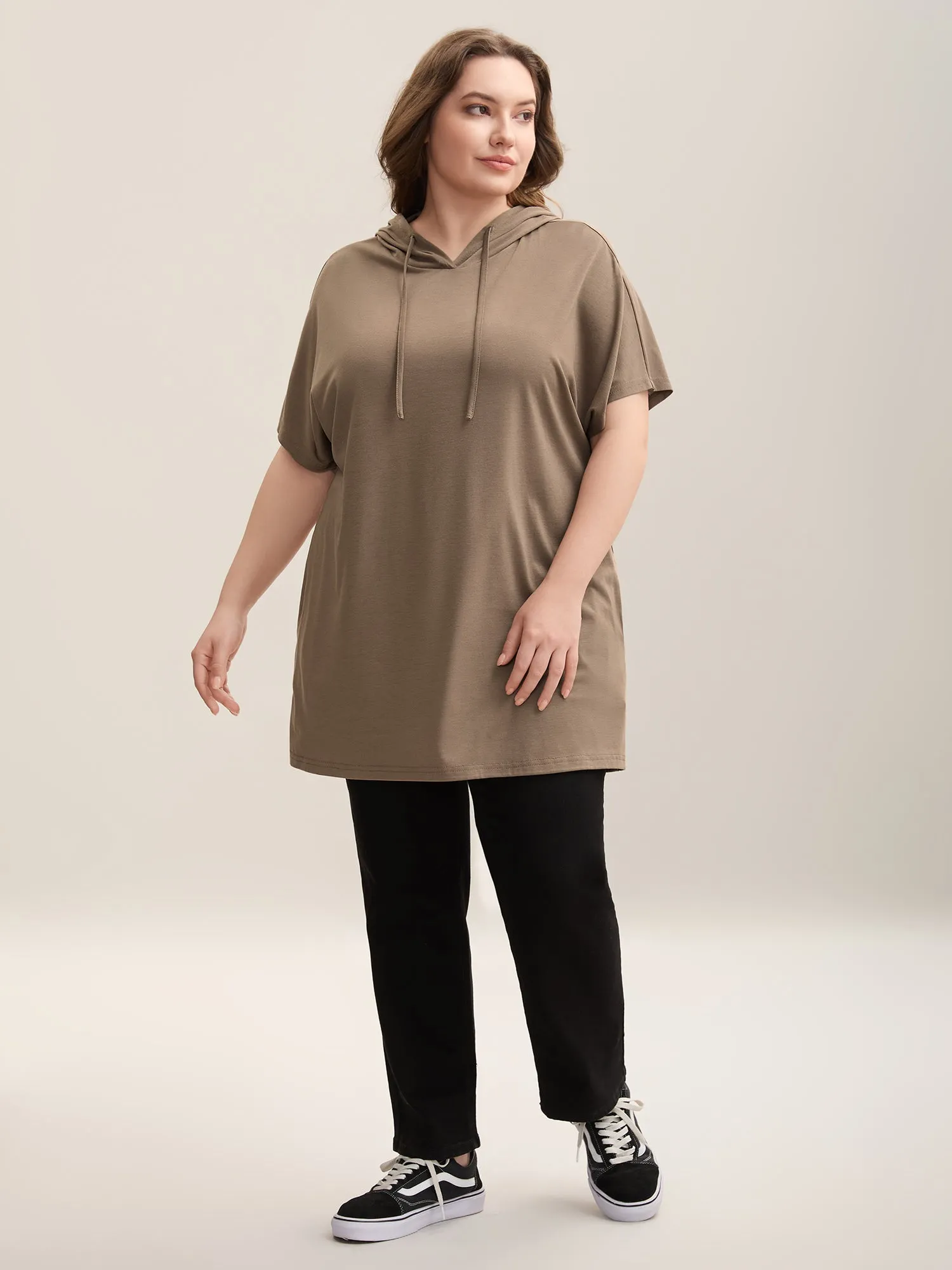 Hooded Drawstring Solid Long T-Shirt sold by Bloomchic product image thumbnail 3