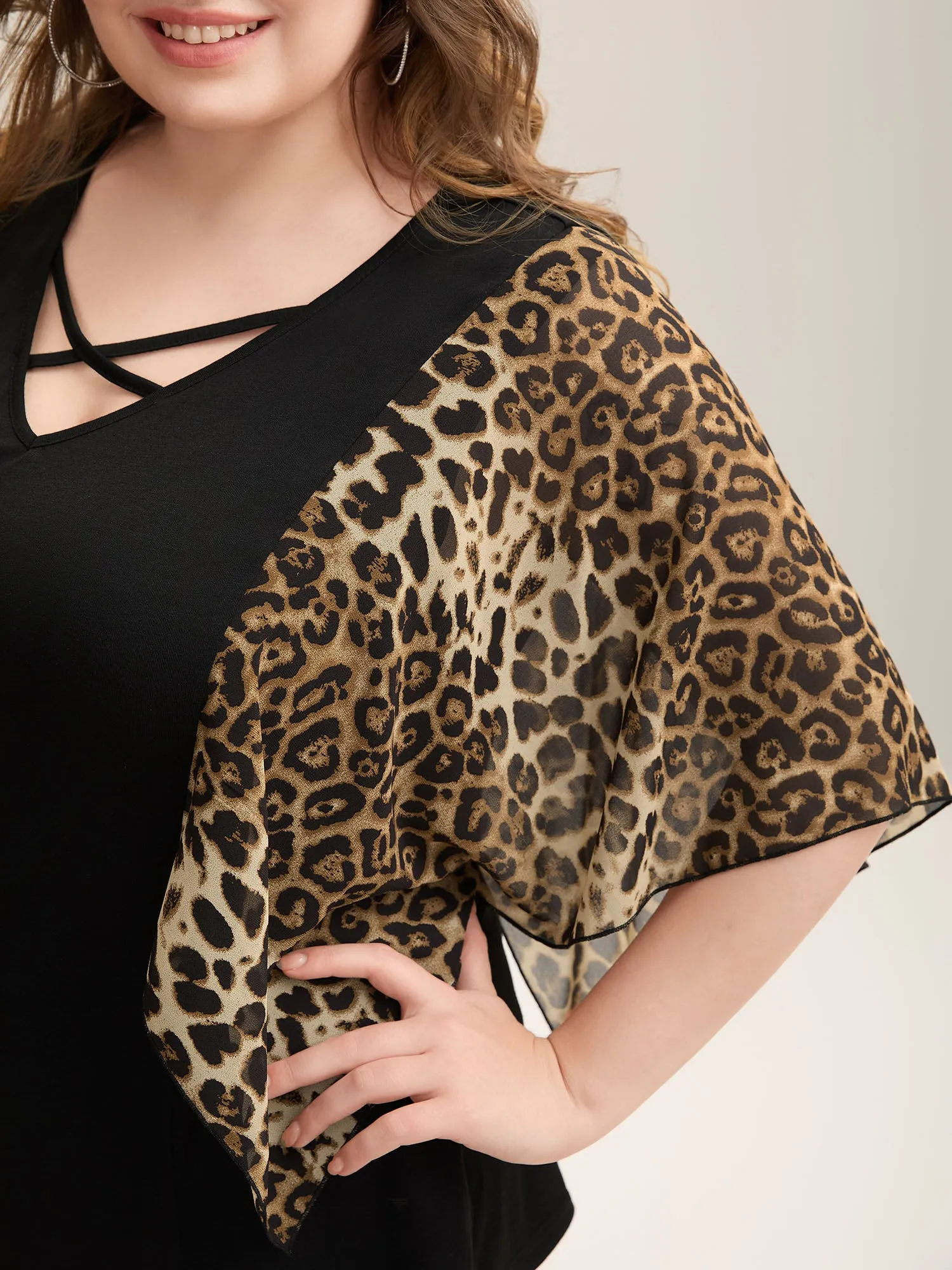 Leopard Spliced Tied Flared Sleeve T-Shirt sold by Bloomchic product image thumbnail 2