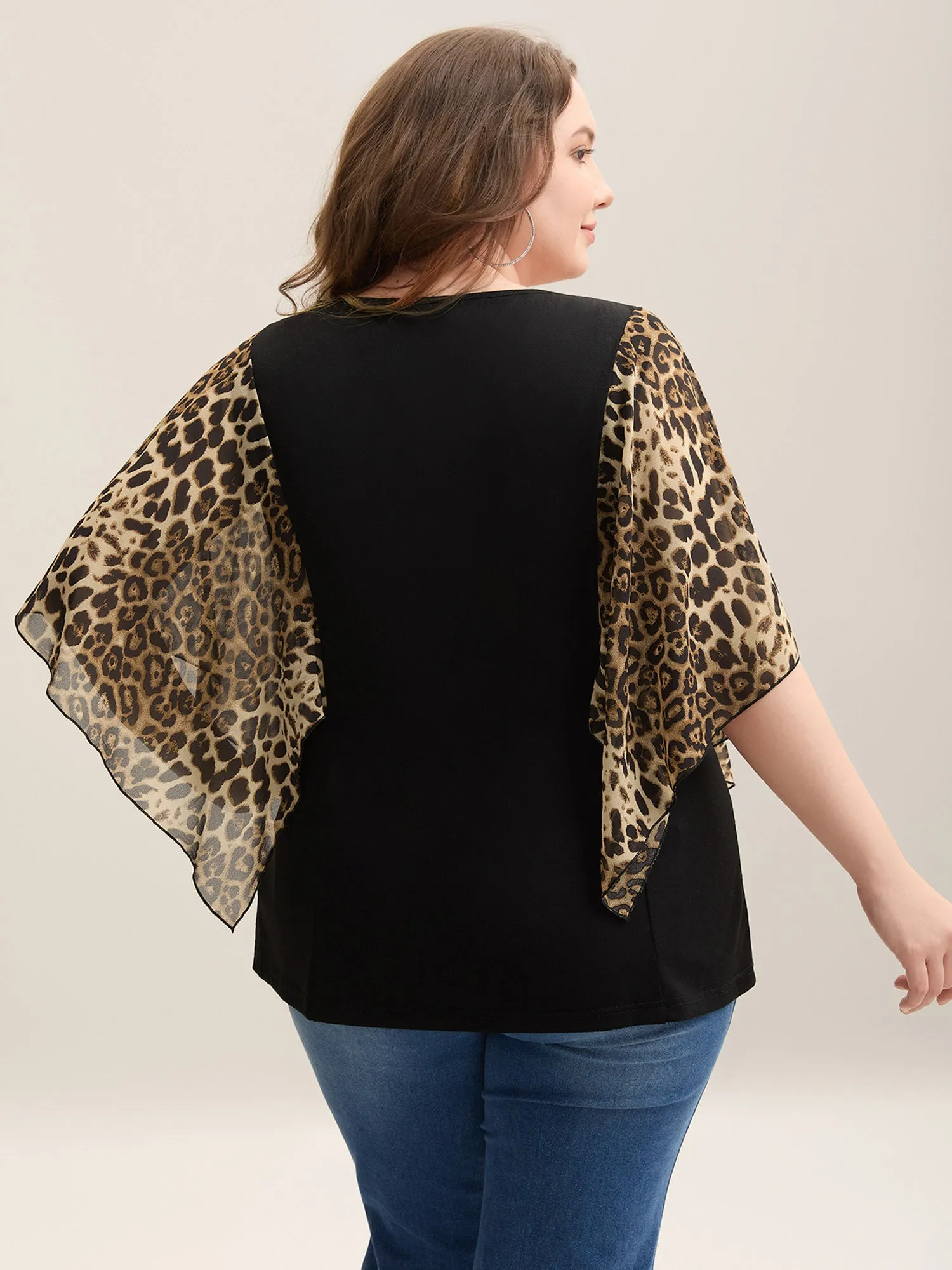 Leopard Spliced Tied Flared Sleeve T-Shirt sold by Bloomchic product image thumbnail 3
