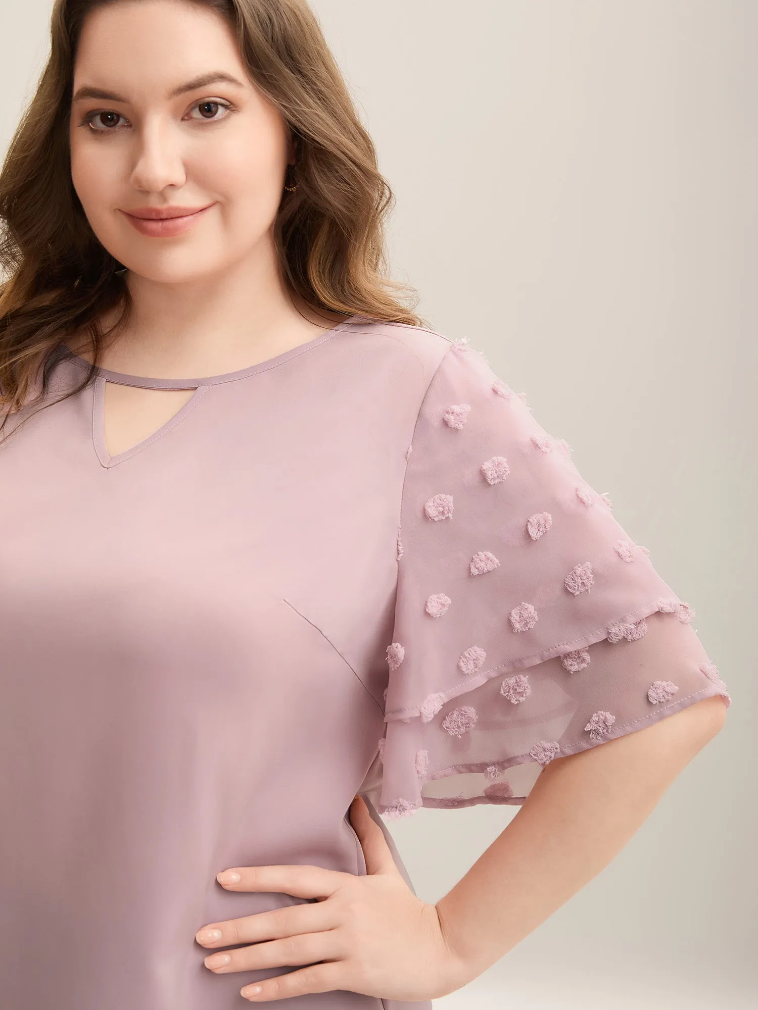 Textured Layered Ruffle Sleeve Keyhole Blouse sold by Bloomchic product image thumbnail 2