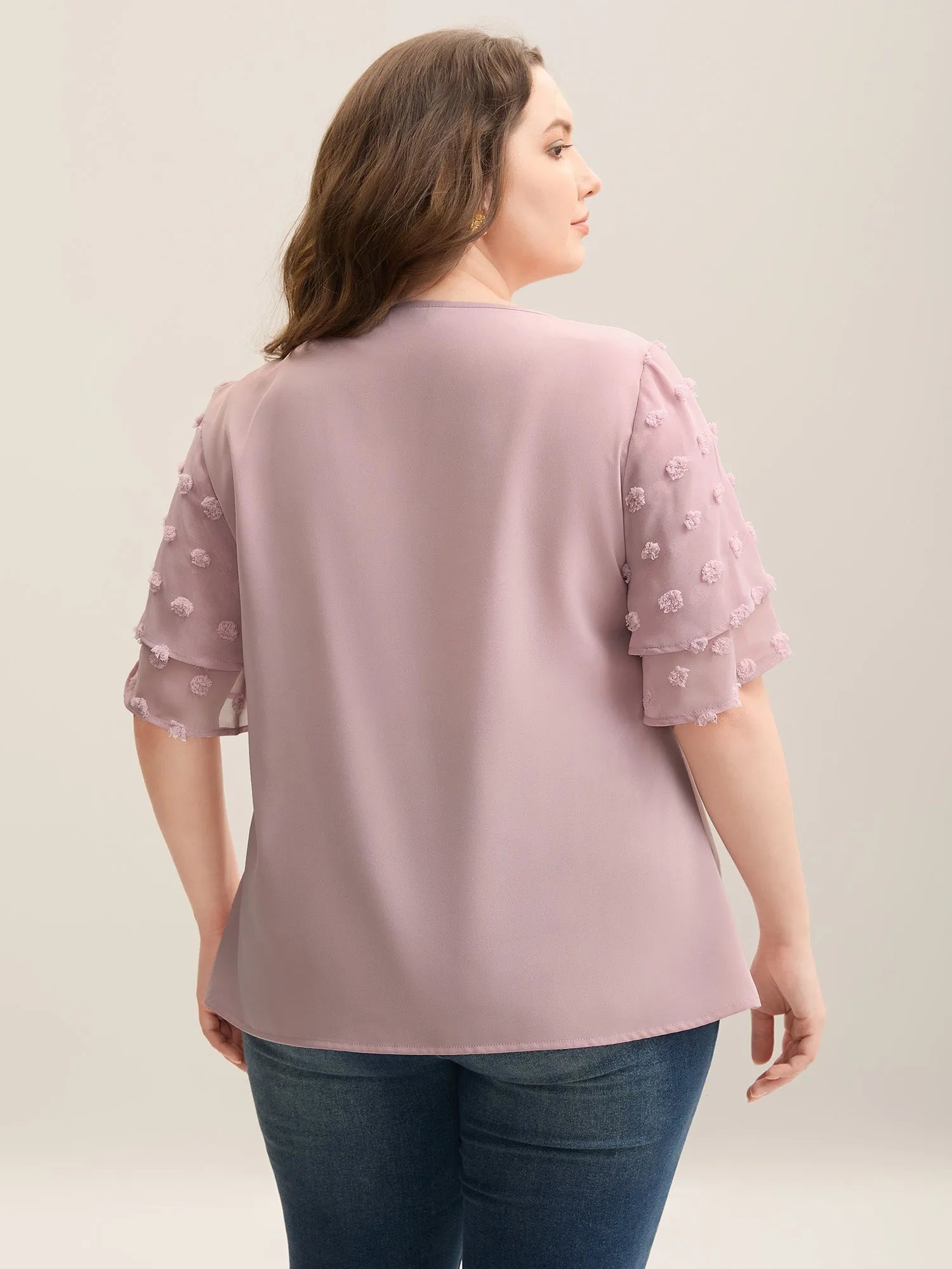 Textured Layered Ruffle Sleeve Keyhole Blouse sold by Bloomchic product image thumbnail 3
