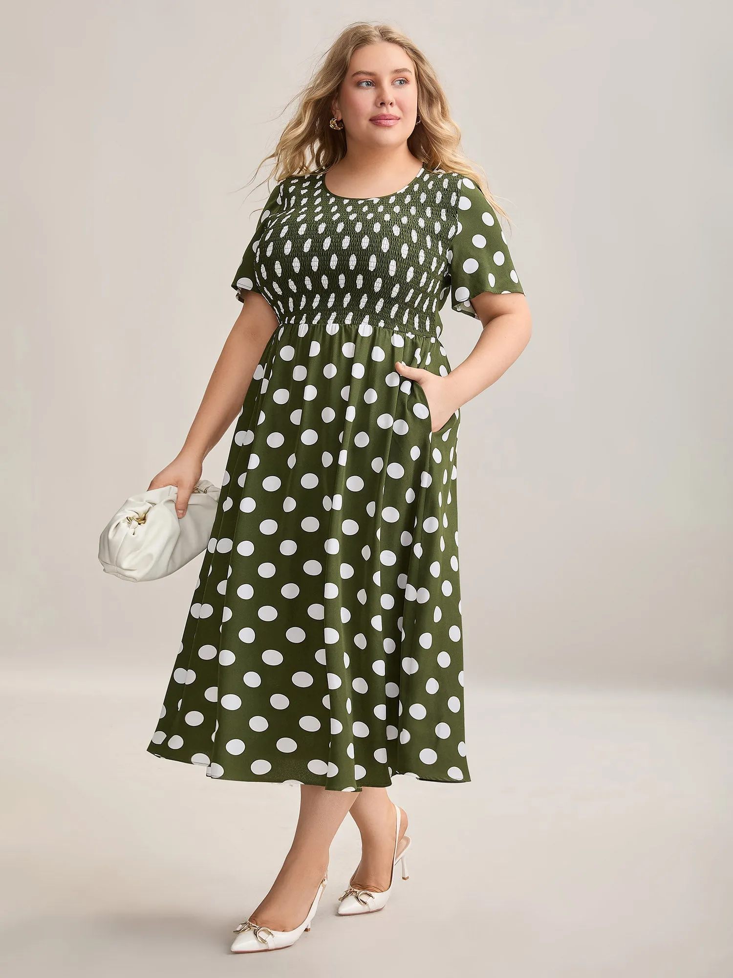Polka Dot Print Pockets Shirred Maxi Dress sold by Bloomchic product image thumbnail 3