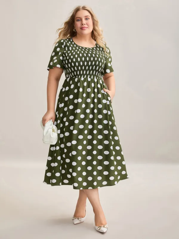 Polka Dot Print Pockets Shirred Maxi Dress sold by Bloomchic