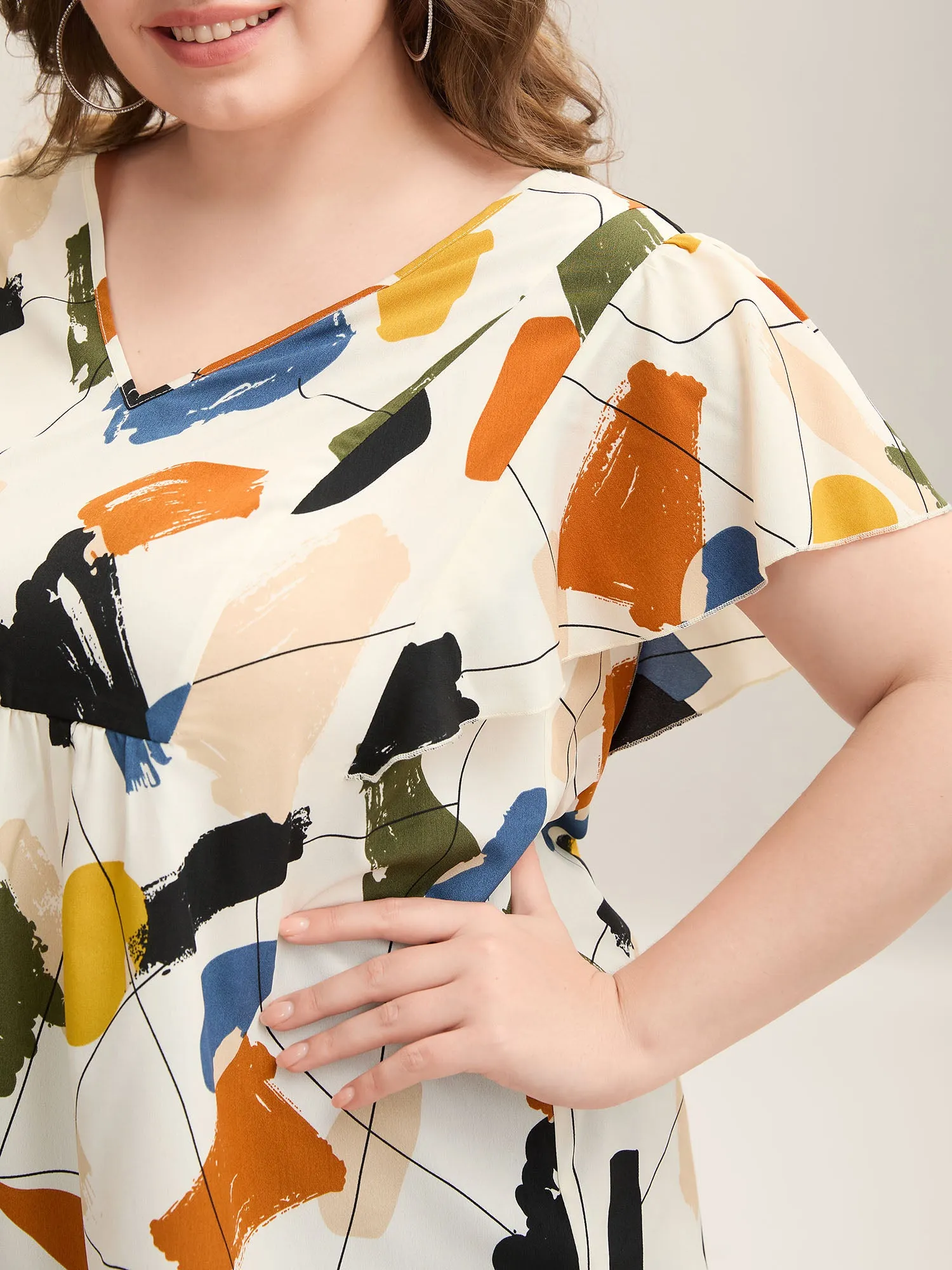 Brush Abstract Print Flounce Sleeve Blouse sold by Bloomchic product image thumbnail 2