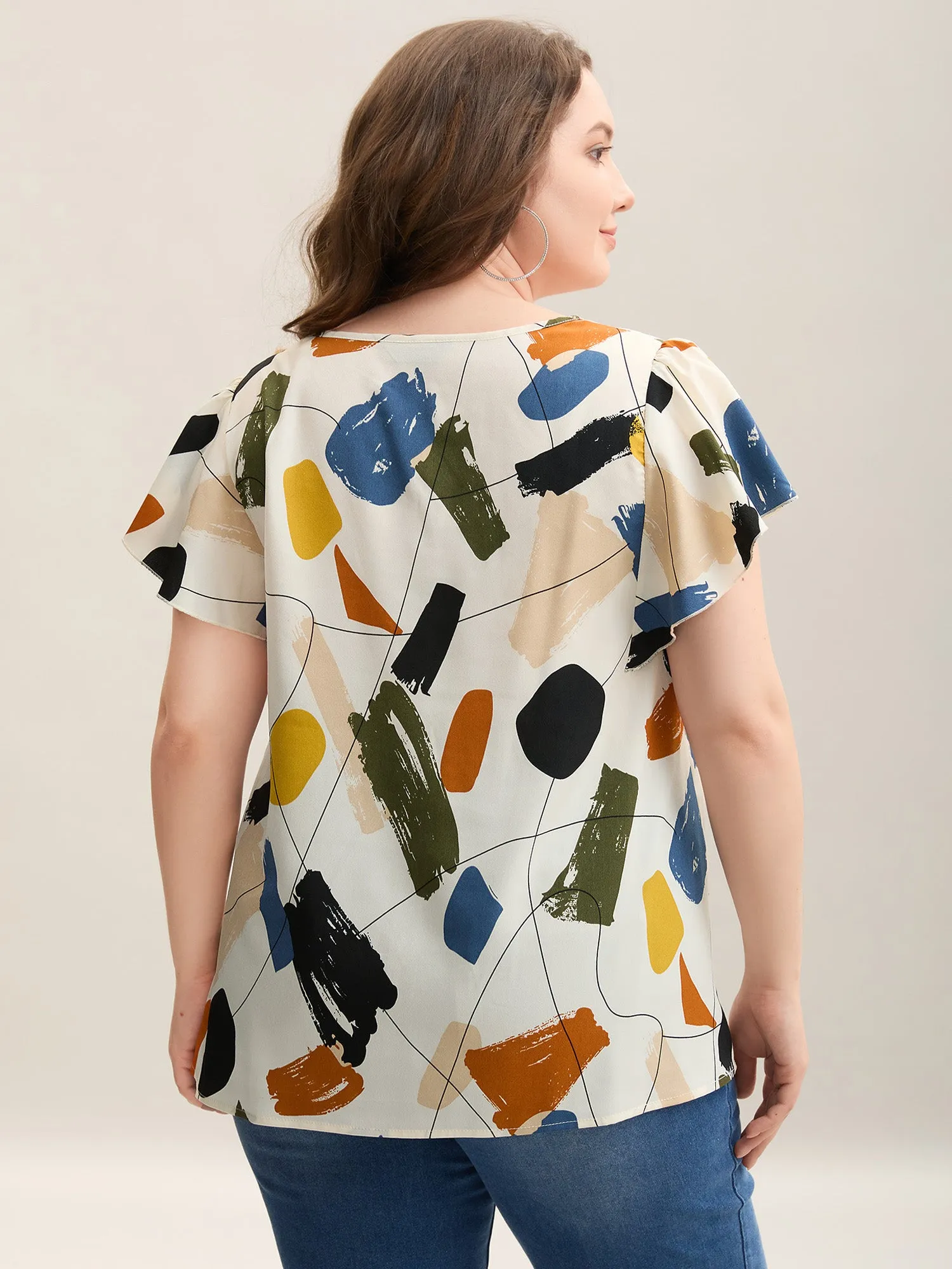 Brush Abstract Print Flounce Sleeve Blouse sold by Bloomchic product image thumbnail 4