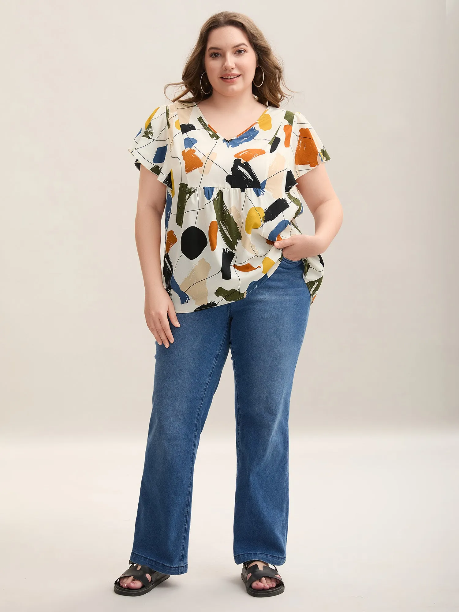 Brush Abstract Print Flounce Sleeve Blouse sold by Bloomchic product image thumbnail 3