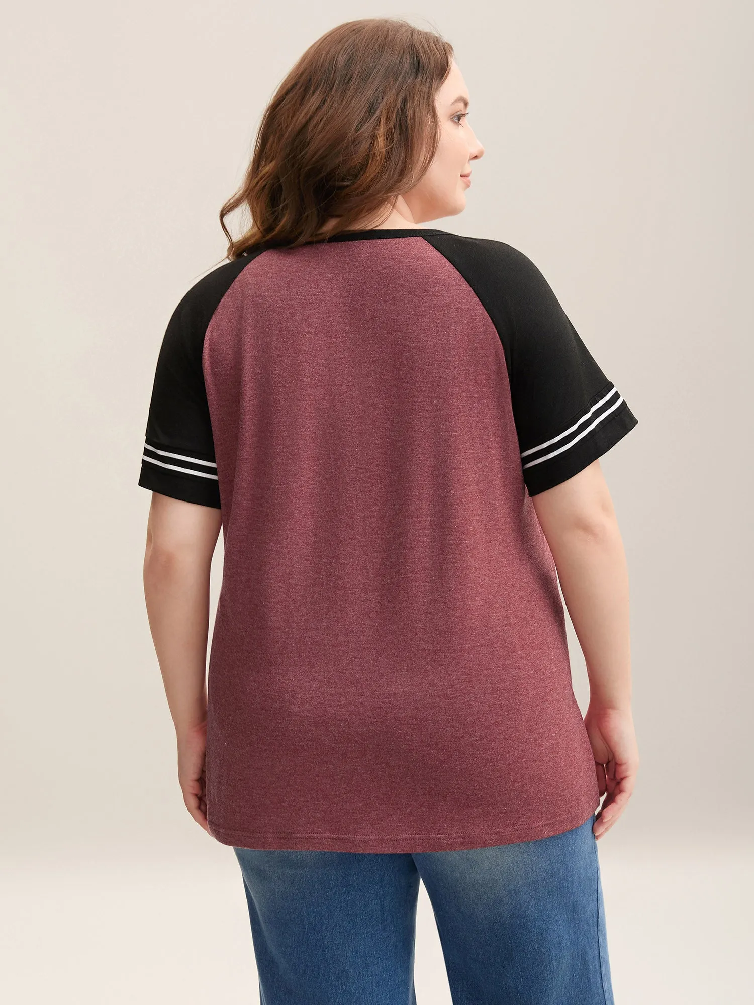 Color Contrast Split Neck Everyday T-Shirt sold by Bloomchic product image thumbnail 4