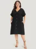 Plain V Neck Button Through Dolman Sleeve Dress sold by Bloomchic