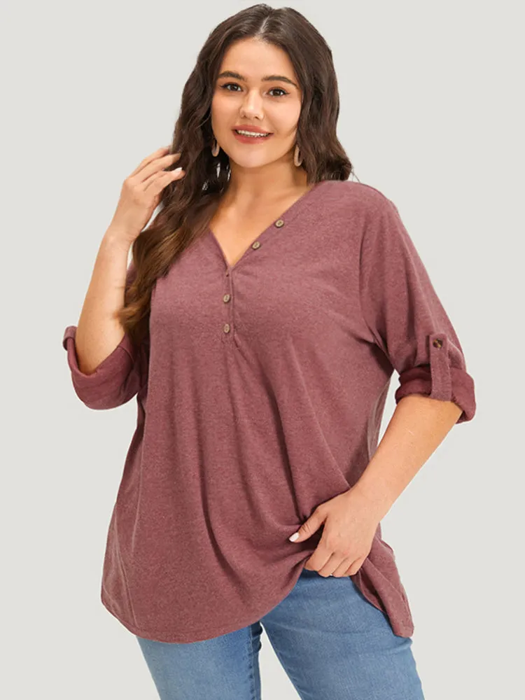 Plain V Neck Button Up Tab Sleeve T-shirt sold by Bloomchic product image thumbnail 3