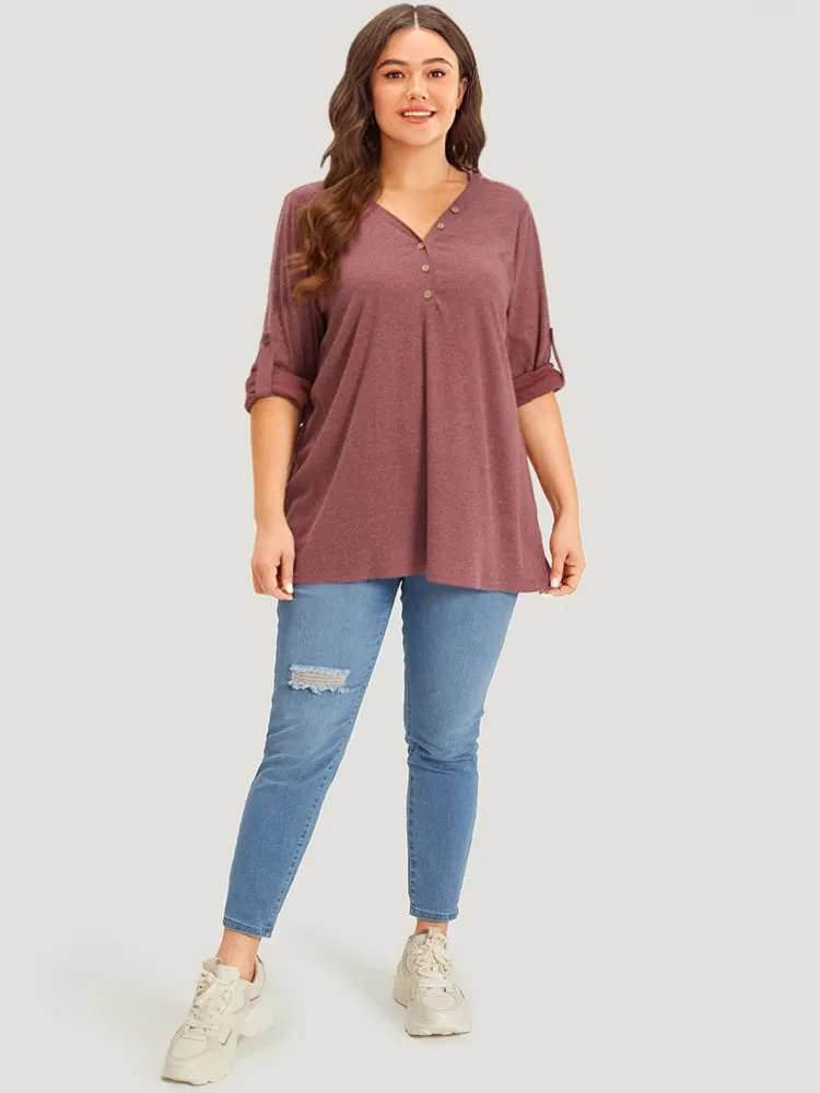Plain V Neck Button Up Tab Sleeve T-shirt sold by Bloomchic product image thumbnail 5