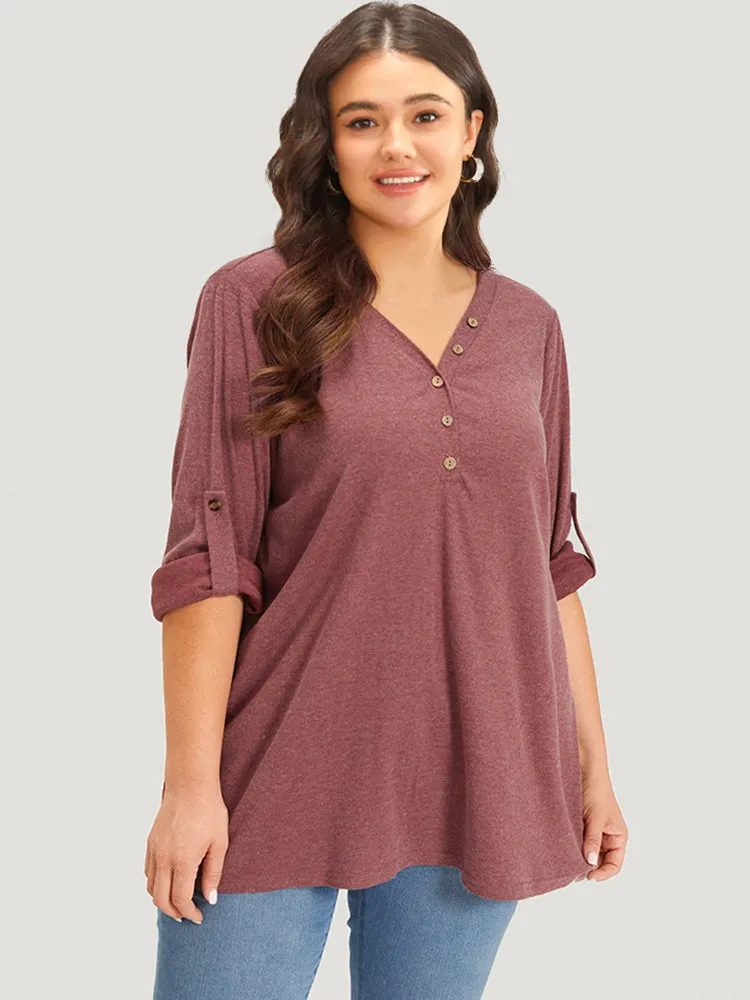 Plain V Neck Button Up Tab Sleeve T-shirt sold by Bloomchic product image thumbnail 4