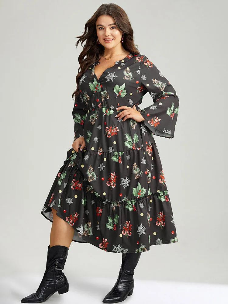 Christmas Notched Pocket Elastic Waist Dress sold by Bloomchic product image thumbnail 4