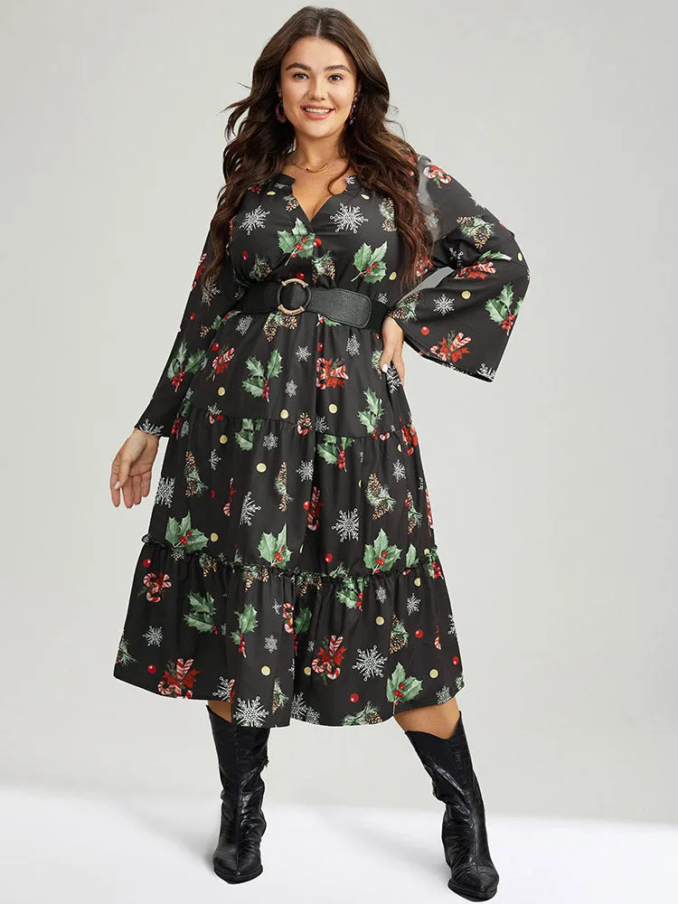 Christmas Notched Pocket Elastic Waist Dress sold by Bloomchic