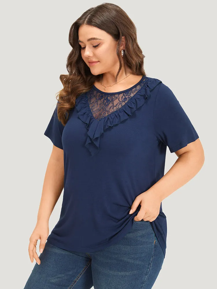 Guipure Lace Round Neck Frill Trim Flutter T-shirt sold by Bloomchic product image thumbnail 4