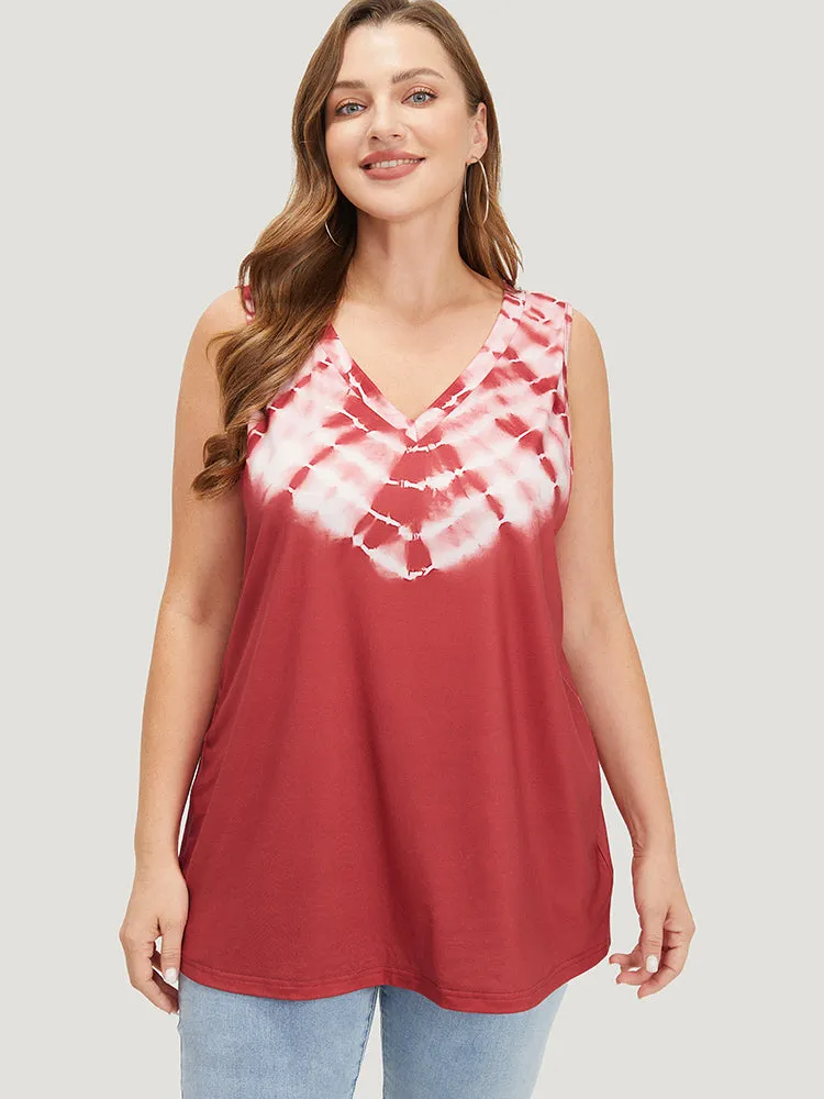 Tie Dye Contrast V Neck Tank Top sold by Bloomchic