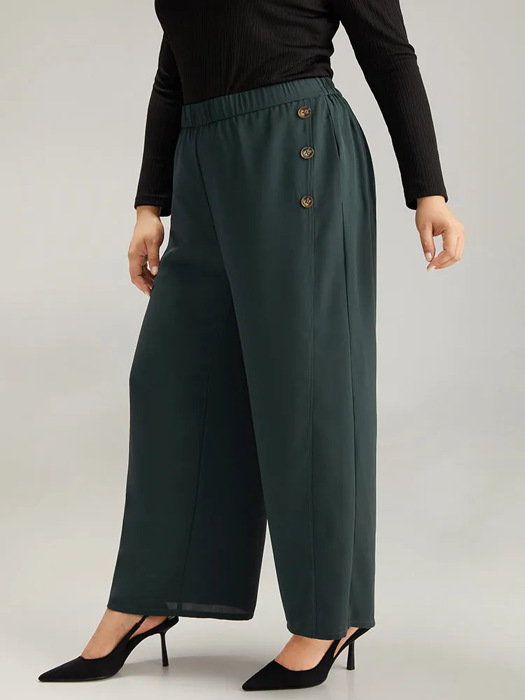 Anti-Wrinkle Plain Button Detail Wide Leg Pants sold by Bloomchic product image thumbnail 2