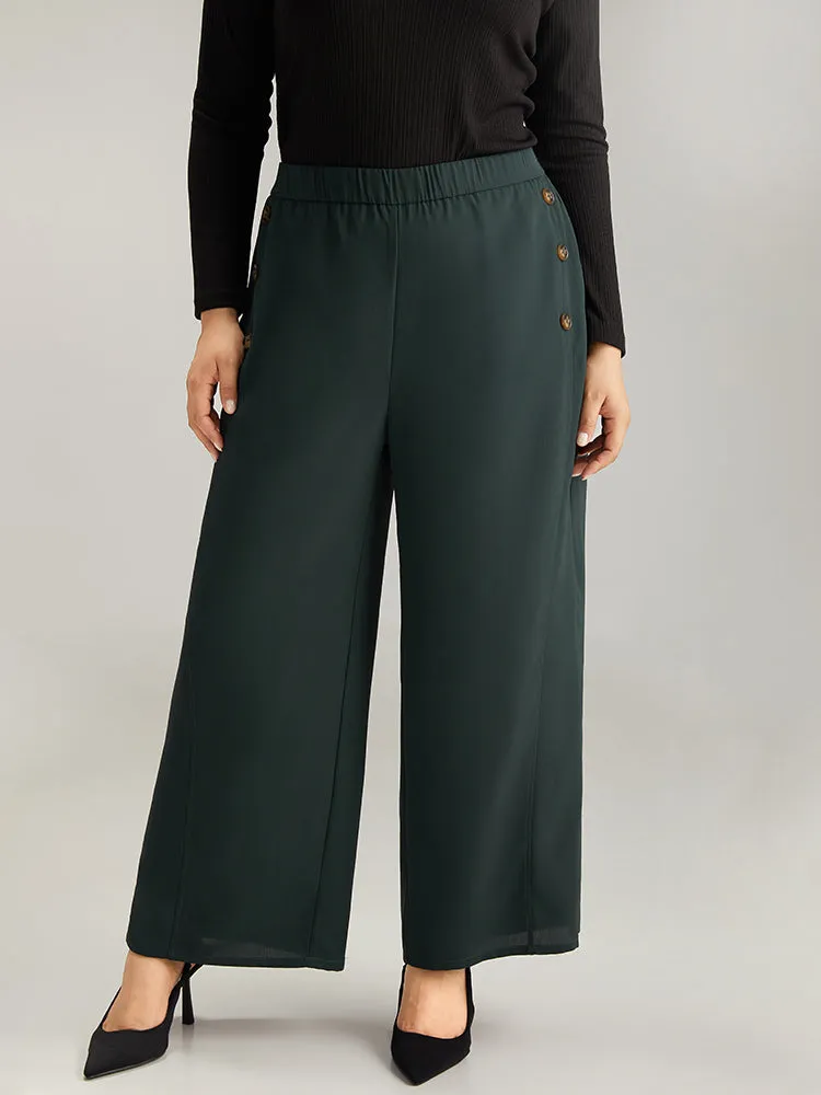 Anti-Wrinkle Plain Button Detail Wide Leg Pants sold by Bloomchic product image thumbnail 5