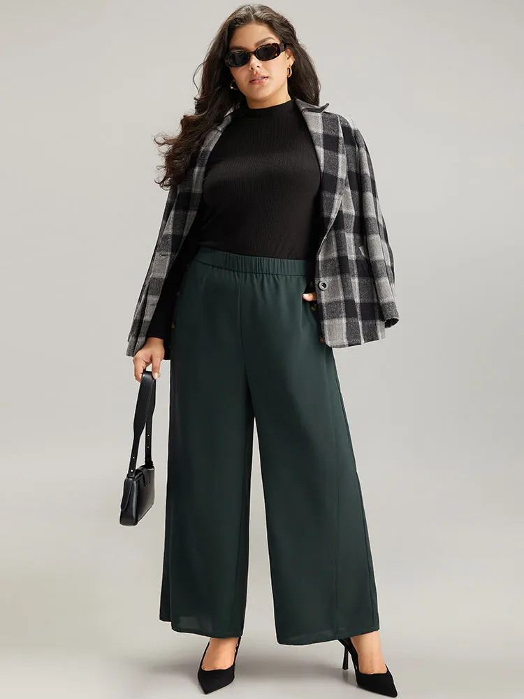 Anti-Wrinkle Plain Button Detail Wide Leg Pants sold by Bloomchic product image thumbnail 4