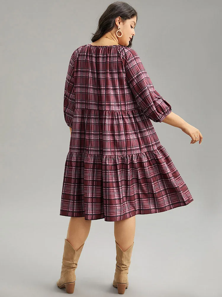 Plaid Tie Neck Ruffle Layered Hem Dress sold by Bloomchic product image thumbnail 3