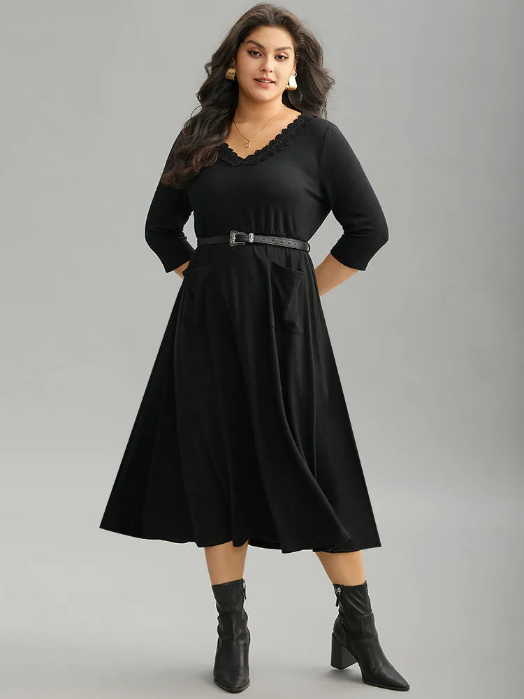 Guipure Lace Buckle Detail Belted Pocket Dress sold by Bloomchic product image thumbnail 3