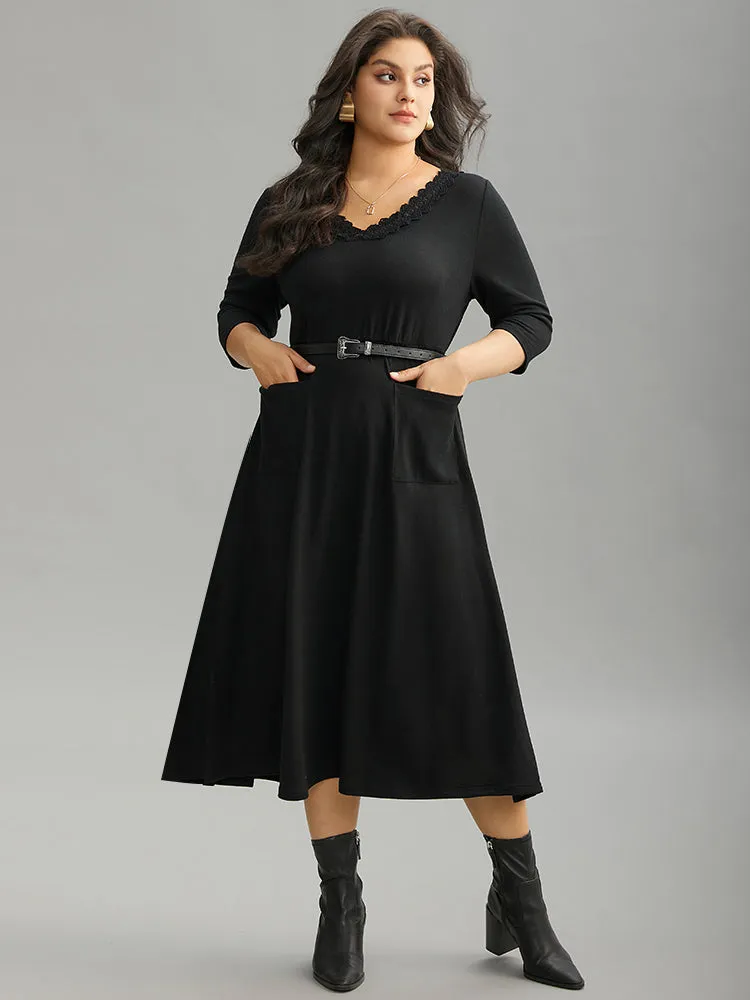 Guipure Lace Buckle Detail Belted Pocket Dress sold by Bloomchic product image thumbnail 2