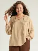 Solid Tie Neck Pleated Lantern Sleeve Woven Blouse sold by Bloomchic
