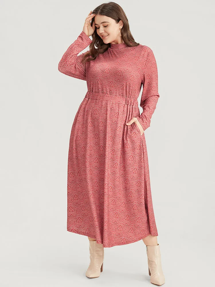 Bandana Print Mock Neck Pocket Ruffle Hem Dress sold by Bloomchic