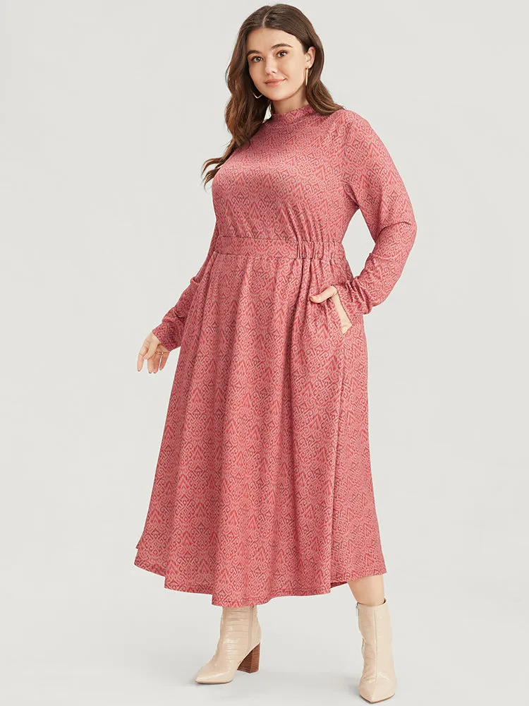 Bandana Print Mock Neck Pocket Ruffle Hem Dress sold by Bloomchic product image thumbnail 3