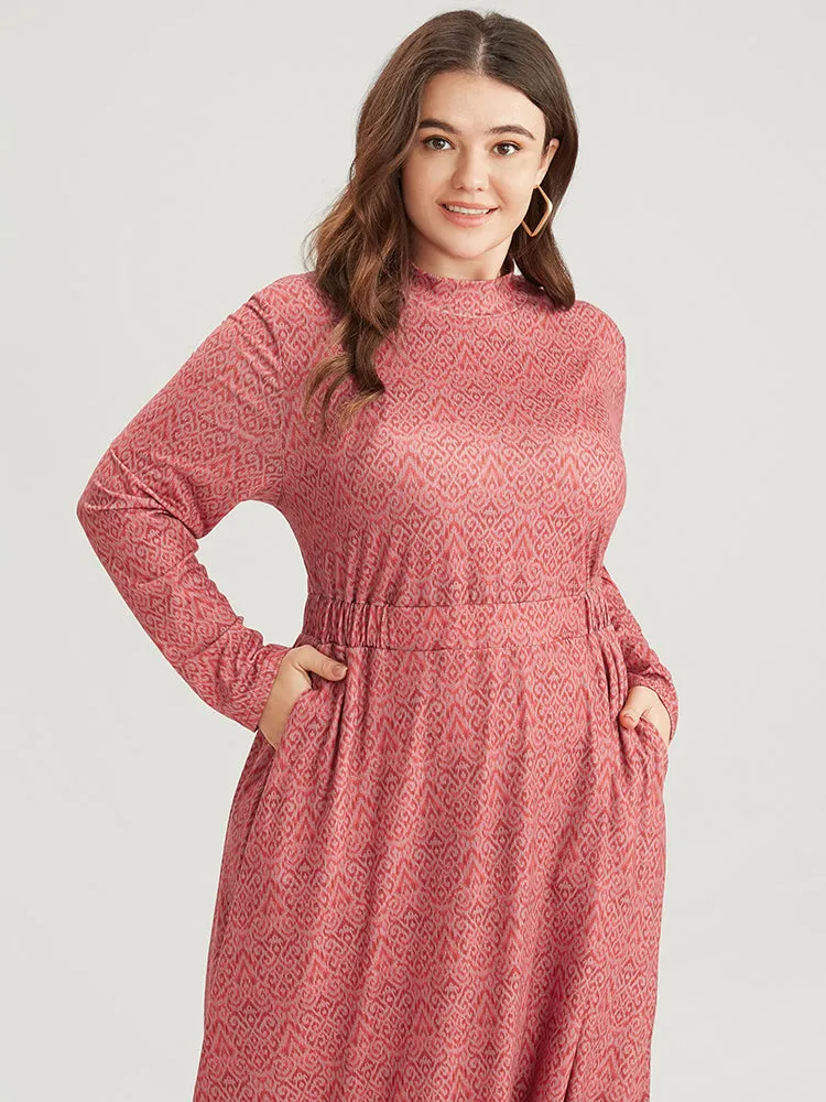 Bandana Print Mock Neck Pocket Ruffle Hem Dress sold by Bloomchic product image thumbnail 5