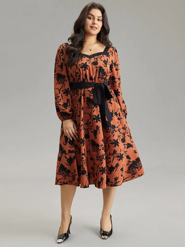 Silhouette Floral Print Square Neck Belted Dress sold by Bloomchic product image thumbnail 2