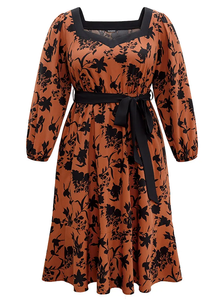 Silhouette Floral Print Square Neck Belted Dress sold by Bloomchic product image thumbnail 5