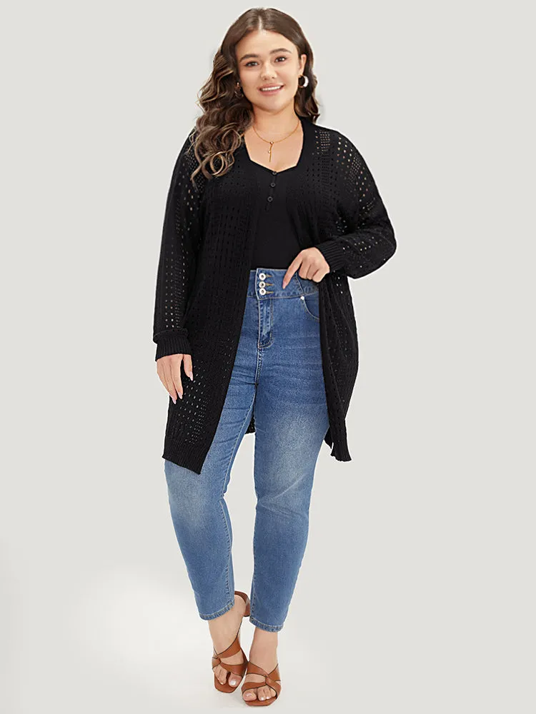 Geometric Eyelet Drop Shoulder Split Side Cardigan sold by Bloomchic product image thumbnail 4