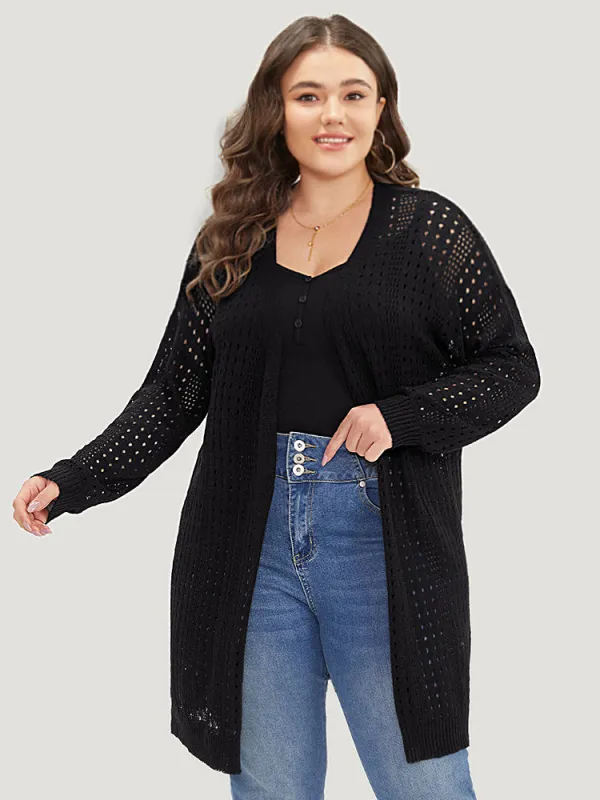 Geometric Eyelet Drop Shoulder Split Side Cardigan sold by Bloomchic