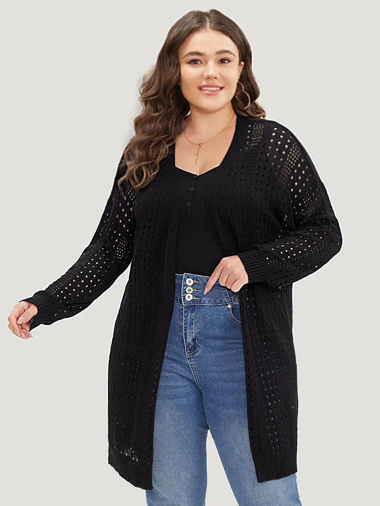 Geometric Eyelet Drop Shoulder Split Side Cardigan sold by Bloomchic