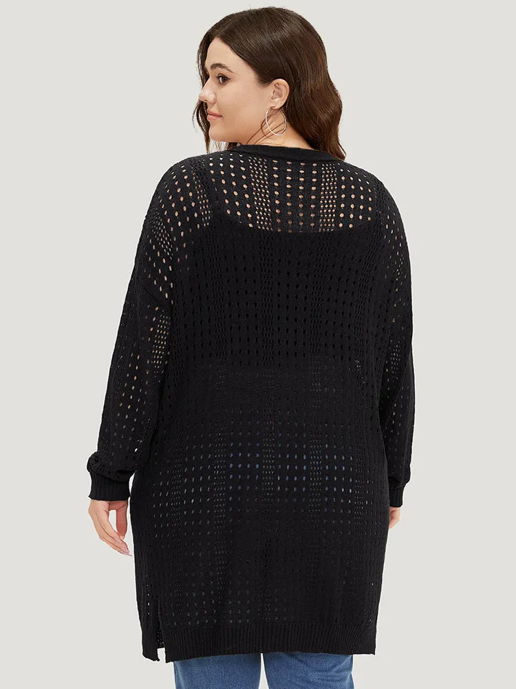 Geometric Eyelet Drop Shoulder Split Side Cardigan sold by Bloomchic product image thumbnail 2