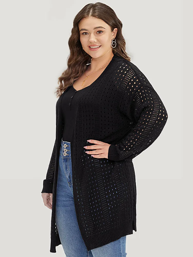Geometric Eyelet Drop Shoulder Split Side Cardigan sold by Bloomchic product image thumbnail 5