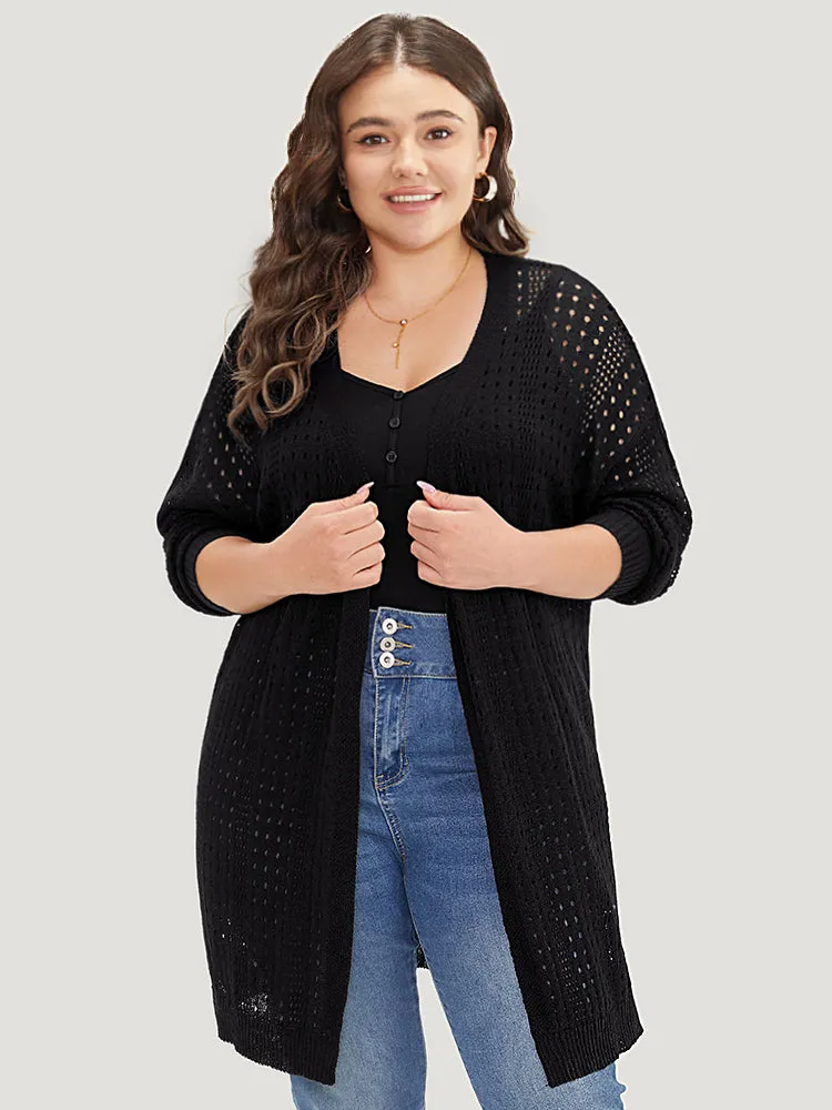 Geometric Eyelet Drop Shoulder Split Side Cardigan sold by Bloomchic product image thumbnail 3
