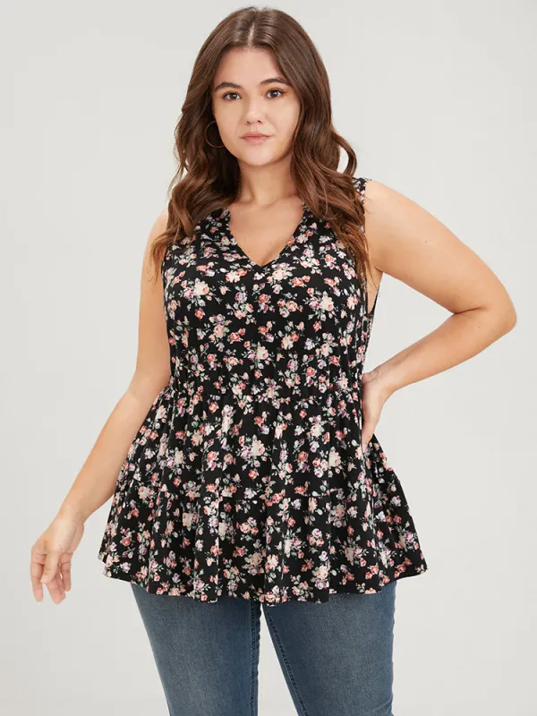 Ditsy Floral Badydoll Sleeveless Ruffle Tank Top sold by Bloomchic