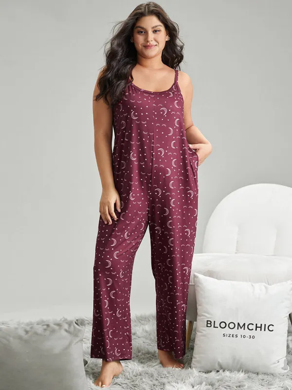 Moon & Star Print Pocket Cami Sleep Jumpsuit sold by Bloomchic