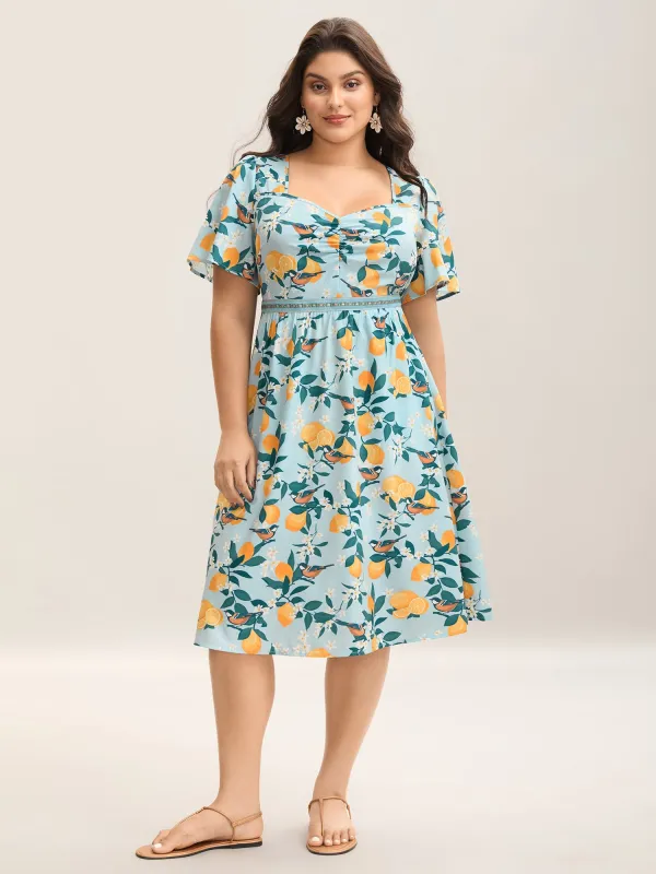 Citrus Print Sweetheart Neckline Midi Dress sold by Bloomchic