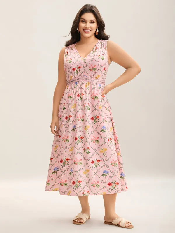 Floral Abstract Print V-Neck Maxi Dress sold by Bloomchic