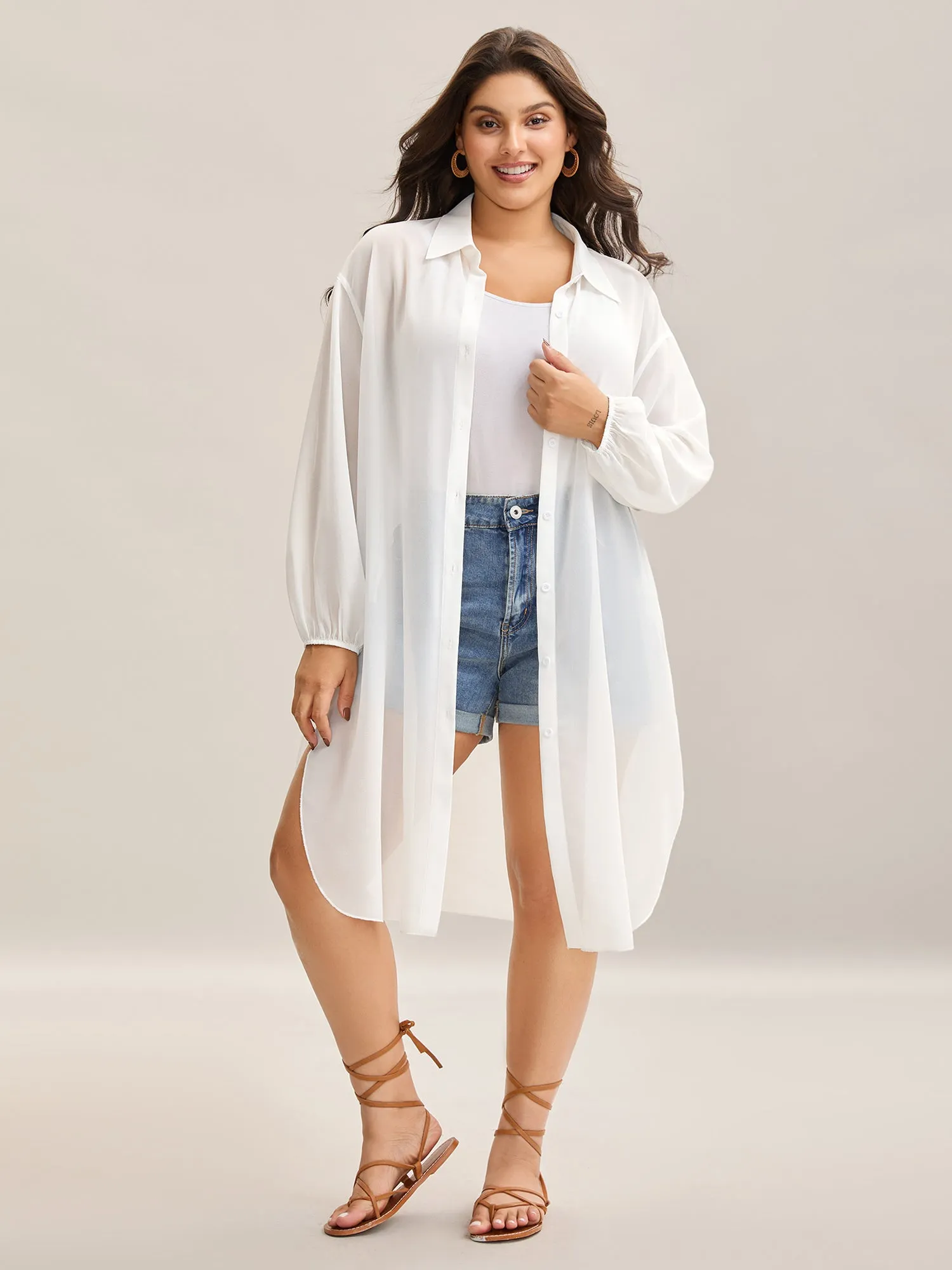 Sheer Long Shirt Kimono-Style Cardigan sold by Bloomchic product image thumbnail 3