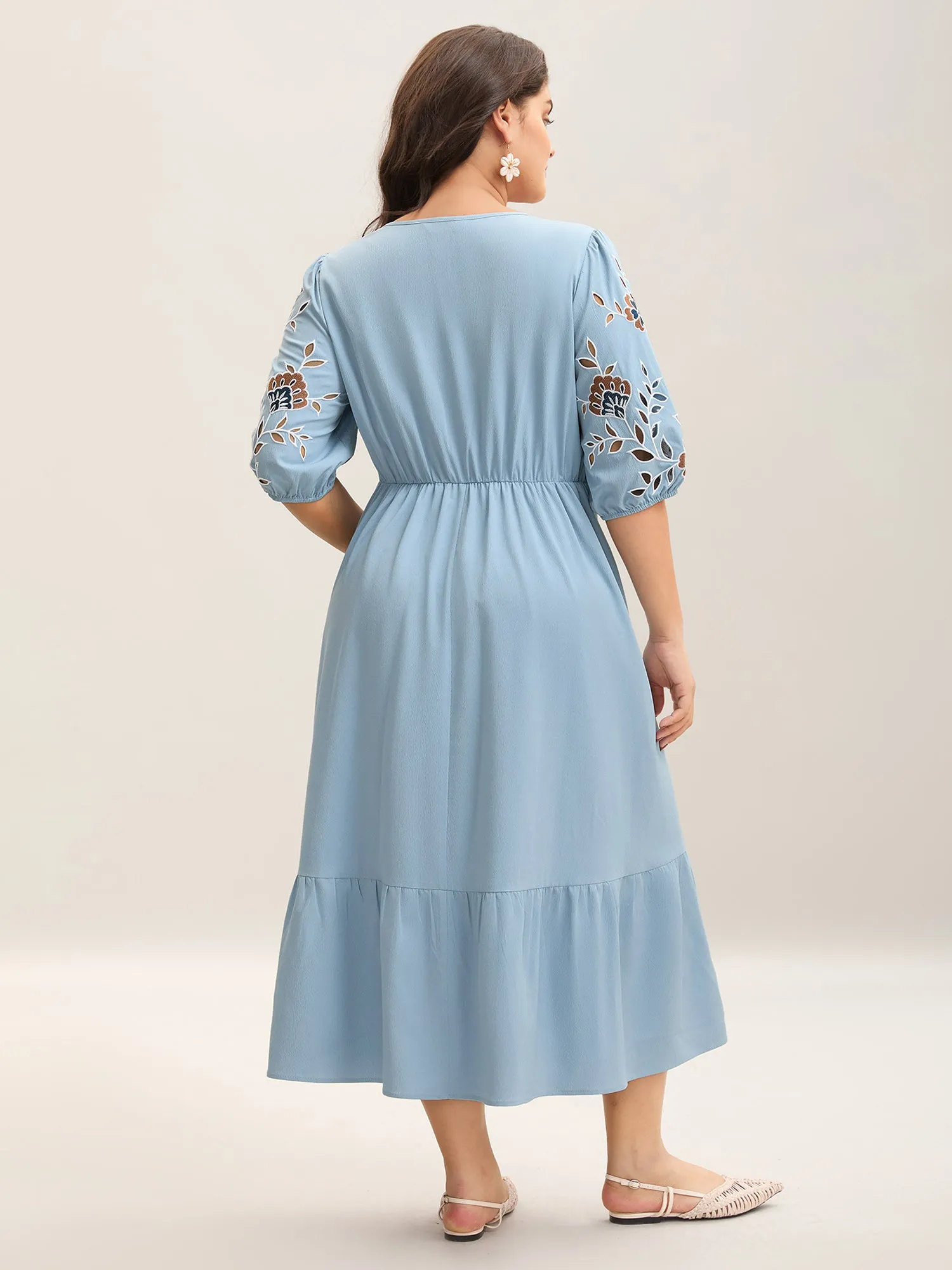 Cut-Out Embroidery Stretchy Waist Midi Dress sold by Bloomchic product image thumbnail 4