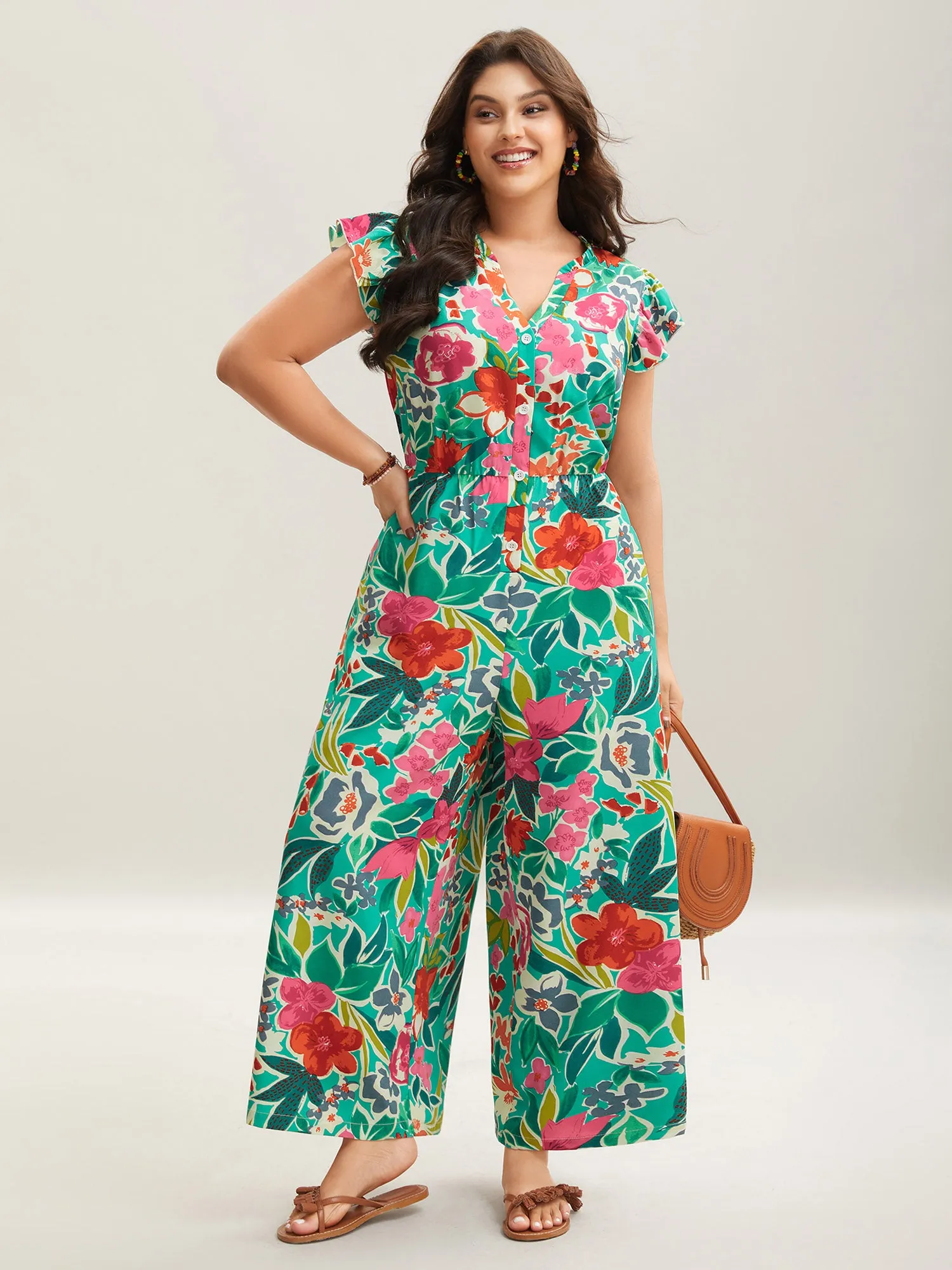 Sunkissed Floral Print Button Wide-Leg Jumpsuit sold by Bloomchic product image thumbnail 3