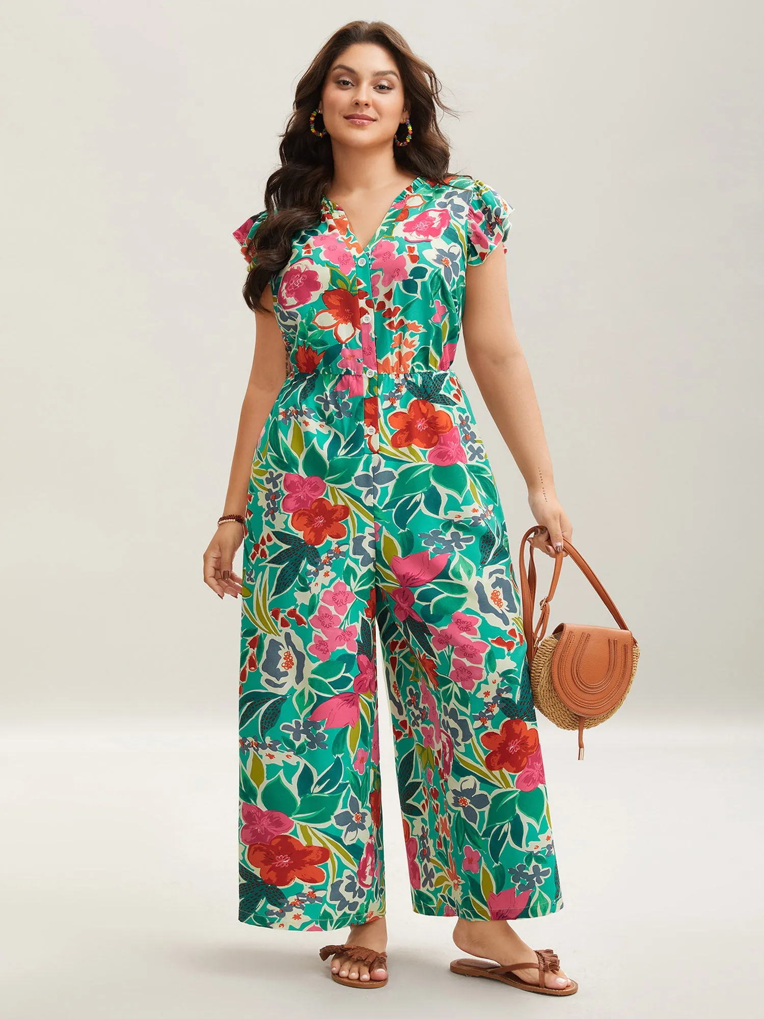 Sunkissed Floral Print Button Wide-Leg Jumpsuit sold by Bloomchic