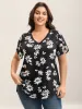 Floral Print Petal Sleeve Plain Knit Top sold by Bloomchic