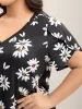 Floral Print Petal Sleeve Plain Knit Top sold by Bloomchic