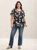 Floral Print Petal Sleeve Plain Knit Top sold by Bloomchic