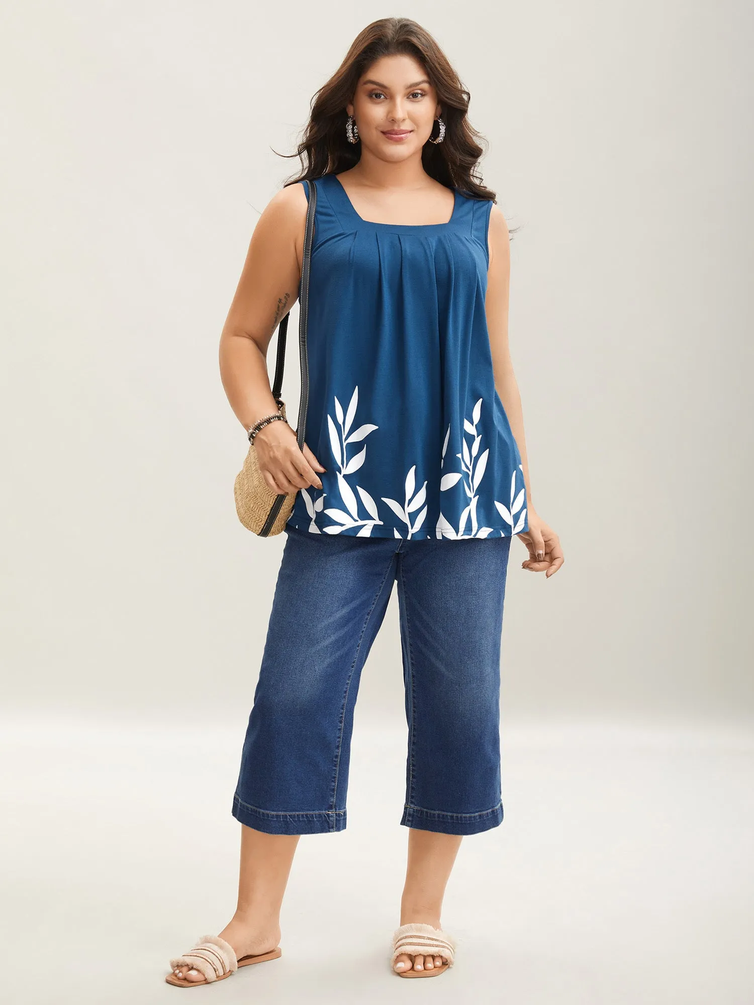 Leafy Printed Hem Pleated Sleeveless Top sold by Bloomchic product image thumbnail 3