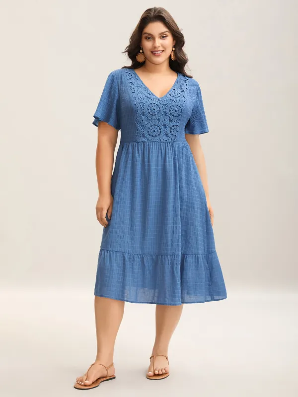 Lace Textured Pockets Tiered Midi Dress sold by Bloomchic
